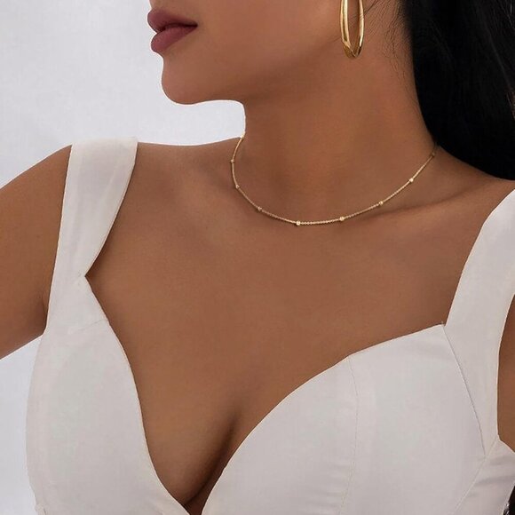 Dainty Choker Necklace for Women 14K Gold Plated Minimalist Chain Choker Necklac - Picture 8 of 9